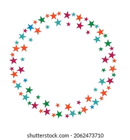 Round Frame Made Of Multicolored Stars On White Background