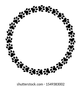 Round frame made of paw prints. Frame for your pet's portrait. Vector illustration.