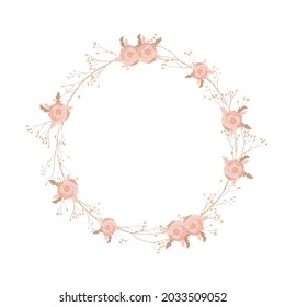 Round frame made of pink flowers. Poppies vector stock illustration. A gentle invitation card for a wedding. An element for postcards, a poster to save a date or a greeting design.