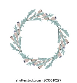 Round frame made of pink flowers. Poppies vector stock illustration. A gentle invitation card for a wedding. An element for postcards, a poster to save a date or a greeting design.