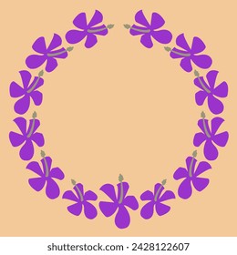 Round frame made of purple gibiscus.