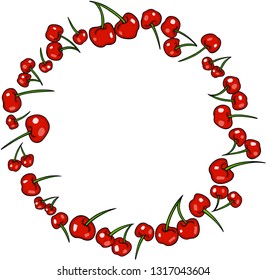 Round frame made of red cherries
