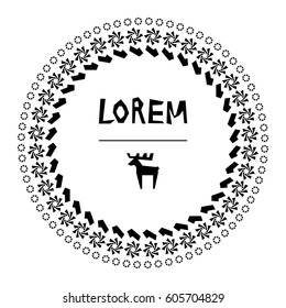 Round Frame Made of Simple Geometric Shapes. Circle Vector Illustration and Primitive Design Elements with a Deer or Moose