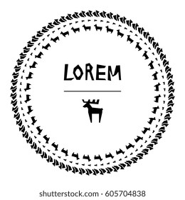 Round Frame Made of Simple Geometric Shapes. Circle Vector Illustration and Primitive Design Elements with a Deer or Moose