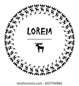 Round Frame Made of Simple Geometric Shapes. Circle Vector Illustration and Primitive Design Elements with a Deer or Moose