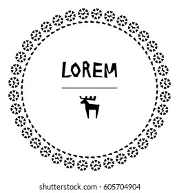 Round Frame Made of Simple Geometric Shapes. Circle Vector Illustration and Primitive Design Elements with a Deer or Moose