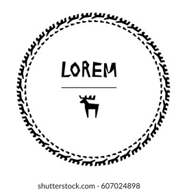 Round Frame Made of Simple Geometric Shapes. Circle Vector Illustration and Primitive Design Elements with a Deer or Moose