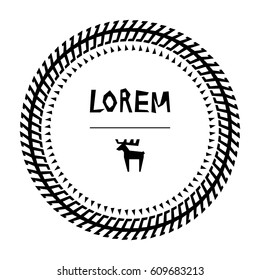 Round Frame Made of Simple Geometric Shapes. Circle Vector Illustration and Primitive Design Elements with a Deer or Moose