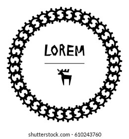 Round Frame Made of Simple Geometric Shapes. Circle Vector Illustration and Primitive Design Elements with a Deer or Moose
