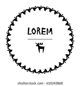 Round Frame Made of Simple Geometric Shapes. Circle Vector Illustration and Primitive Design Elements with a Deer or Moose