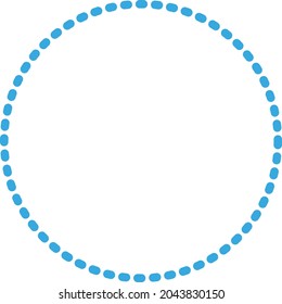 Round frame made of uniform dotted lines. Flat color shape. Blue circle made of oval dots. Modern component of design. Monochrome simple illustration. Minimal clipart for decor background, wallpapers.