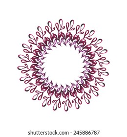 Round frame made of various leaves in watercolor. Hand-painted watercolor design elements.