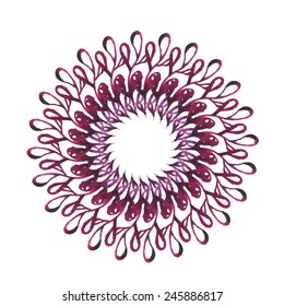 Round frame made of various leaves in watercolor. Hand-painted watercolor design elements.