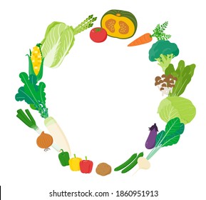 A round frame made of vegetables.Vector art that is easy to edit.