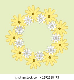Round frame made of yellow and white flowers of a simple form. EPS10