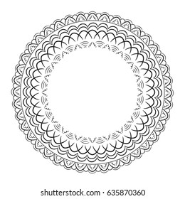 Round frame. Mandala. Decorative element  can be used for greeting card, wedding invitation. Doodle emblem.