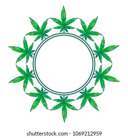 Round frame of marijuana leaves. Vector illustration isolated on white background.