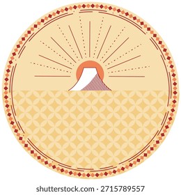 Material de marco redondo del Monte Fuji y la primera salida del sol de Japón 