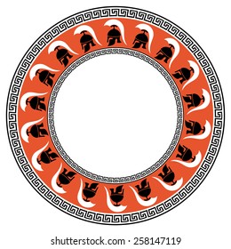 Round frame with meander and Greek helmet silhouette