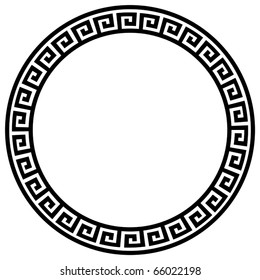 Round frame with a meander. Vector black and white  illustration.