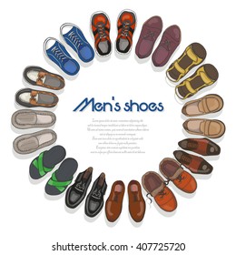 Round frame with Men's Shoes. Vector  illustration for your design