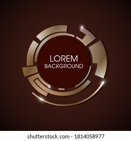 Round frame with metal effect. Golden circle. Futuristic style. The appearance of the mechanism in yellow. Logo.