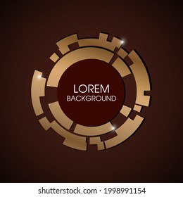 Round frame with metal effect. Golden circle. Futuristic style. The appearance of the mechanism in yellow. Logo.