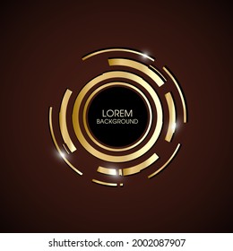 Round frame with metal effect. Golden circle. Futuristic style. The appearance of the mechanism in yellow. Logo.