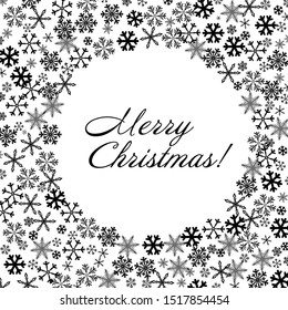 The round frame is monochrome from snowflakes. Vector illustration