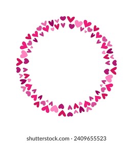 Round frame of multi-colored hearts. Colored silhouette. Front view. Vector simple flat graphic illustration. Isolated object on a white background. Isolate.