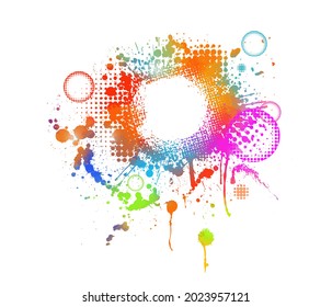 Round frame of multi-colored paint spots. Vector illustration