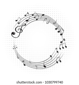 Round frame with music notes on scales illustration