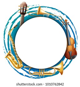 Round frame with musical instruments illustration