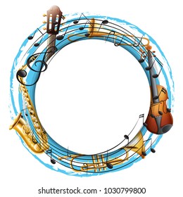 Round frame with musical instruments illustration