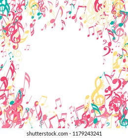 Round Frame of Musical Notes. Abstract Background with Notes, Bass and Treble Clefs. Vector Element for Musical Poster, Banner, Advertising, Card. Minimalistic Simple Background.