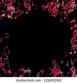 Round Frame of Musical Notes. Abstract Background with Notes, Bass and Treble Clefs. Vector Element for Musical Poster, Banner, Advertising, Card. Minimalistic Simple Background.
