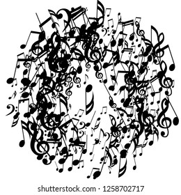 Round Frame of Musical Notes. Abstract Background with Notes, Bass and Treble Clefs. Vector Element for Musical Poster, Banner, Advertising, Card. Minimalistic Simple Background.