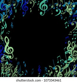 Round Frame of Musical Notes. Creative Background with Notes, Bass and Treble Clefs. Vector Element for Musical Poster, Banner, Advertising, Card. Minimalistic Simple Background.