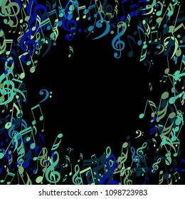 Round Frame of Musical Notes. Creative Background with Notes, Bass and Treble Clefs. Vector Element for Musical Poster, Banner, Advertising, Card. Minimalistic Simple Background.