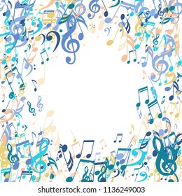 Round Frame of Musical Notes. Creative Background with Notes, Bass and Treble Clefs. Vector Element for Musical Poster, Banner, Advertising, Card. Minimalistic Simple Background.