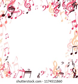 Round Frame of Musical Notes. Creative Background with Notes, Bass and Treble Clefs. Vector Element for Musical Poster, Banner, Advertising, Card. Minimalistic Simple Background.