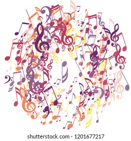 Round Frame of Musical Notes. Creative Background with Notes, Bass and Treble Clefs. Vector Element for Musical Poster, Banner, Advertising, Card. Minimalistic Simple Background.