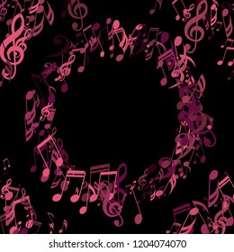 Round Frame of Musical Notes. Creative Background with Notes, Bass and Treble Clefs. Vector Element for Musical Poster, Banner, Advertising, Card. Minimalistic Simple Background.