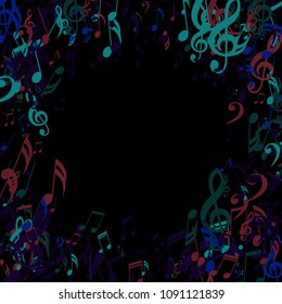 Round Frame of Musical Notes. Modern Background with Notes, Bass and Treble Clefs. Vector Element for Musical Poster, Banner, Advertising, Card. Minimalistic Simple Background.