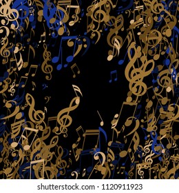 Round Frame of Musical Notes. Modern Background with Notes, Bass and Treble Clefs. Vector Element for Musical Poster, Banner, Advertising, Card. Minimalistic Simple Background.