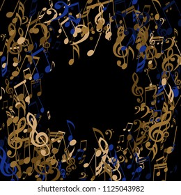 Round Frame of Musical Notes. Modern Background with Notes, Bass and Treble Clefs. Vector Element for Musical Poster, Banner, Advertising, Card. Minimalistic Simple Background.
