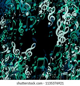 Round Frame of Musical Notes. Modern Background with Notes, Bass and Treble Clefs. Vector Element for Musical Poster, Banner, Advertising, Card. Minimalistic Simple Background.