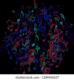 Round Frame of Musical Notes. Modern Background with Notes, Bass and Treble Clefs. Vector Element for Musical Poster, Banner, Advertising, Card. Minimalistic Simple Background.