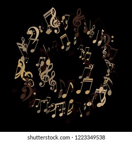 Round Frame of Musical Notes. Modern Background with Notes, Bass and Treble Clefs. Vector Element for Musical Poster, Banner, Advertising, Card. Minimalistic Simple Background.