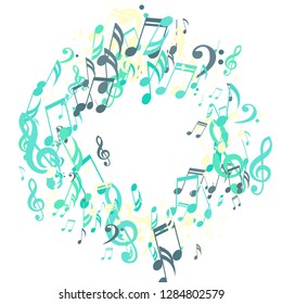 Round Frame of Musical Notes. Modern Background with Notes, Bass and Treble Clefs. Vector Element for Musical Poster, Banner, Advertising, Card. Minimalistic Simple Background.